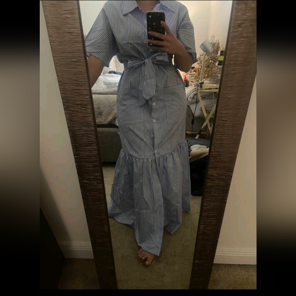 NEW‎ Blue Striped Maxi Dress - Picture 5 of 10